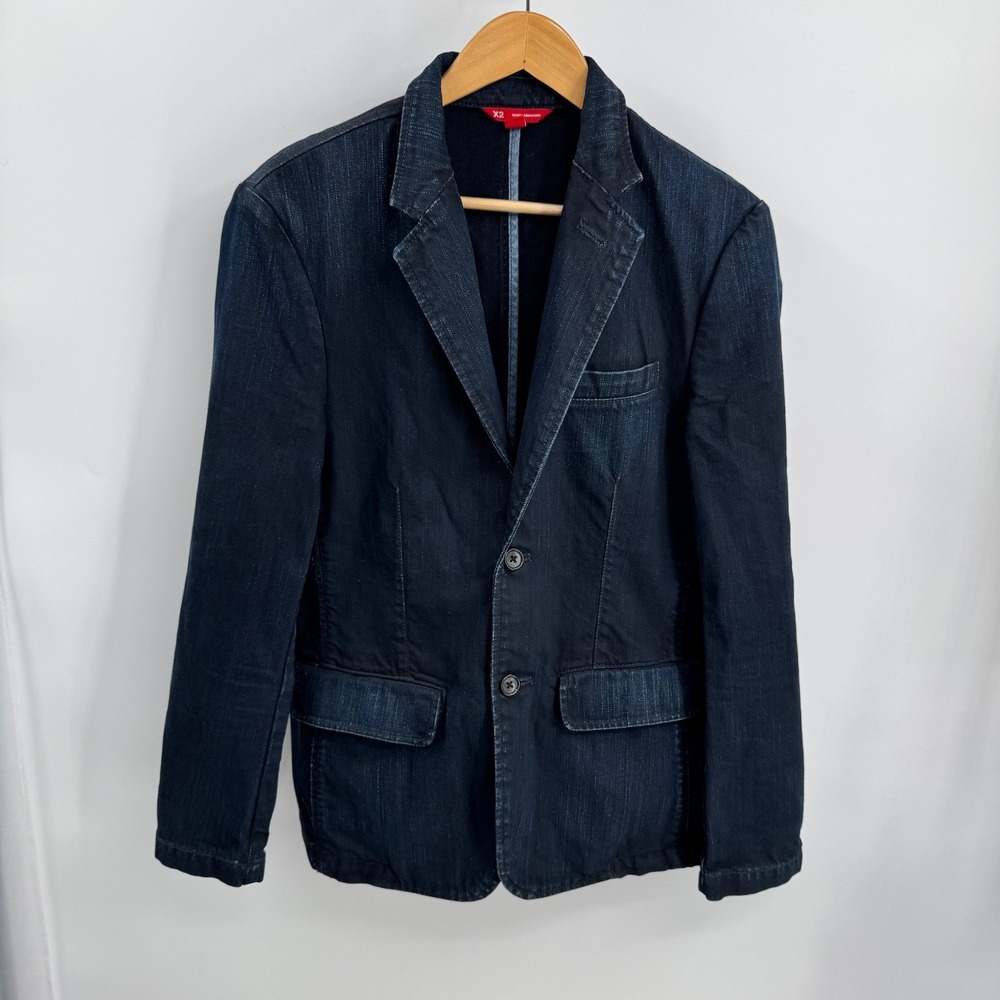 X2 Denim Laboratory Mens Blazer Small Dark Blue Cotton 2-Button Casual Indie